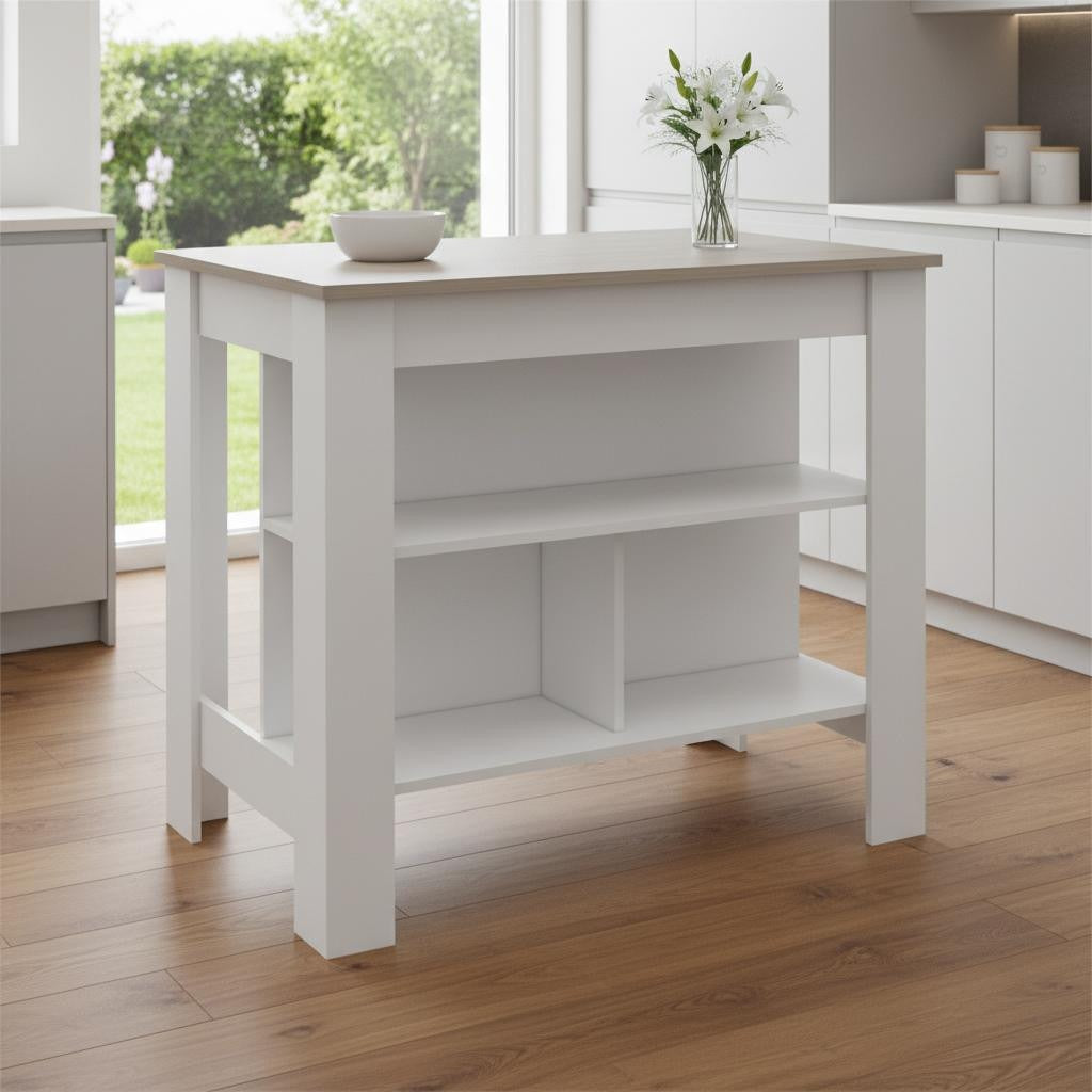 41" Light Gray and White Wood Kitchen Island With Storage - Kitchen & Dining