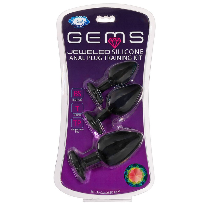 Cloud 9 Gems Black Silicone Anal Plug Kit - GreatEagleInc