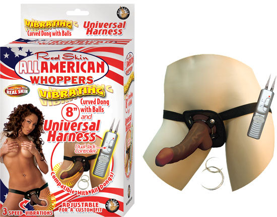 Afro American Whoppers Vibrating 8 In Dong W/harness - GreatEagleInc