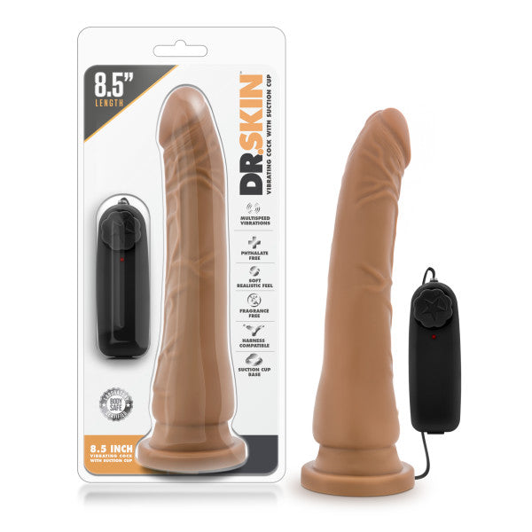 Dr. Skin 8.5 Vibrating Realistic Cock W/suction Cup Mocha" - GreatEagleInc