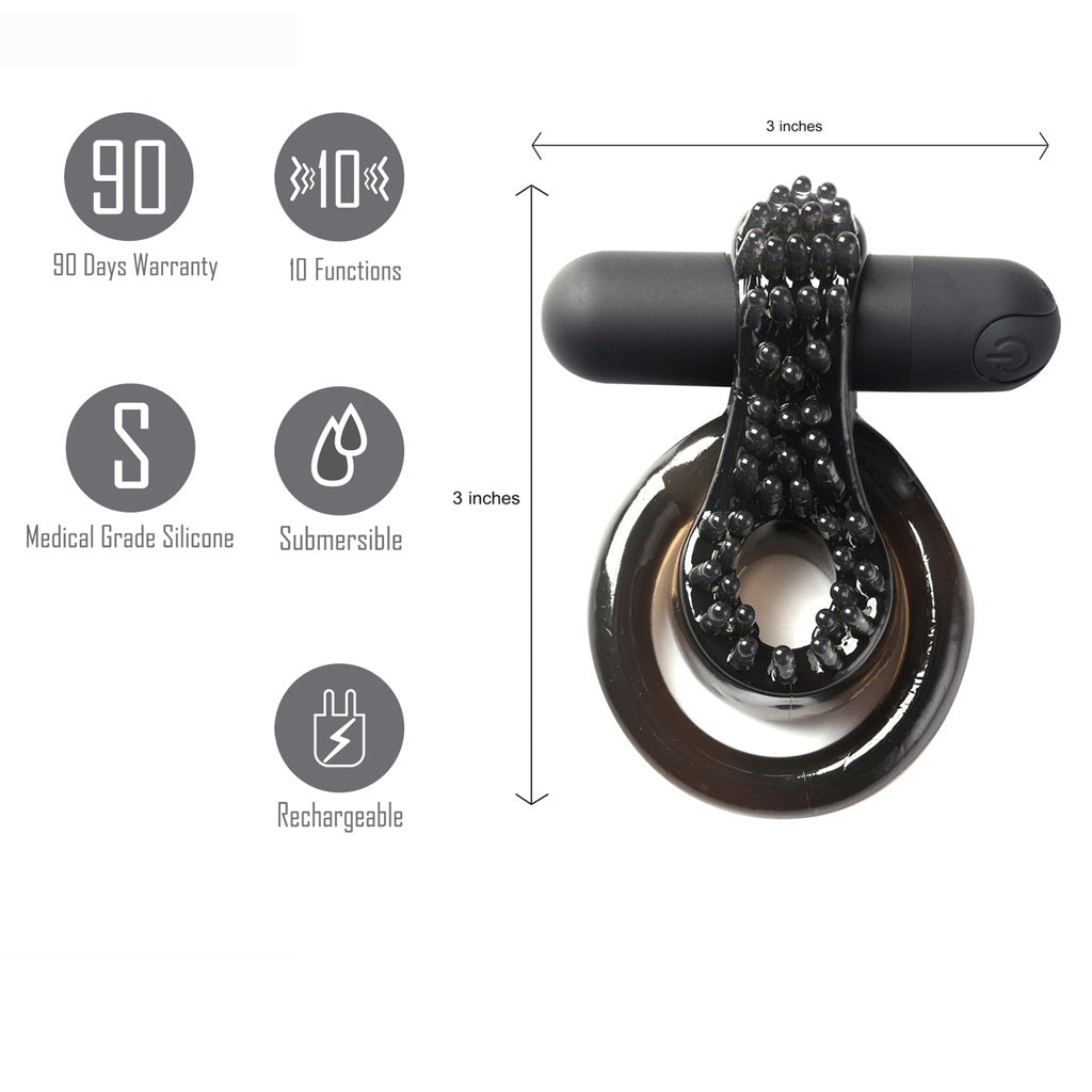 Jagger Rechargeable Vibrating Cock Ring Black Sleeve (out Mid March)