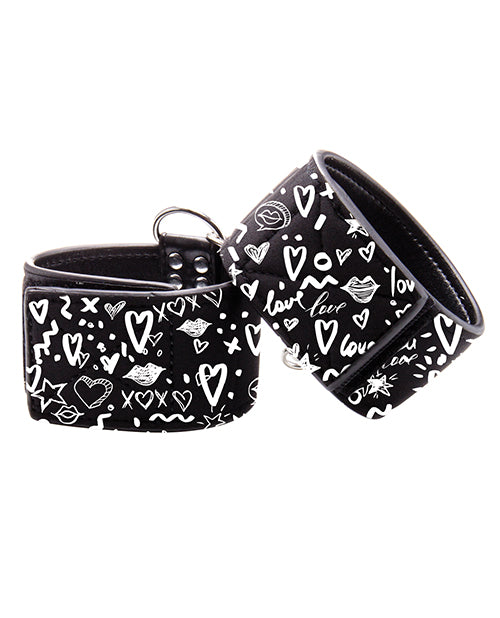 Shots Ouch Love Street Art Fashion Printed Ankle Cuffs - Black - GreatEagleInc