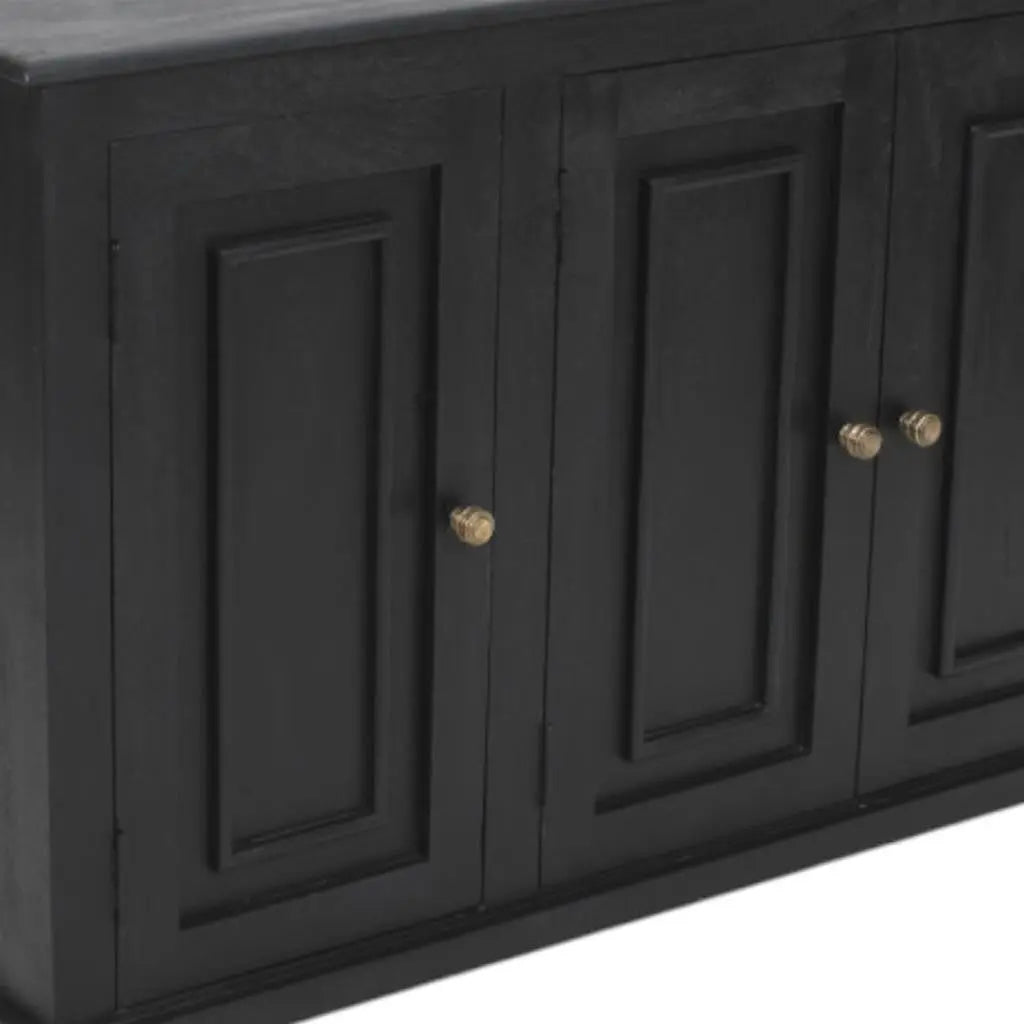 51" Black Distressed Solid Wood Sideboard with Three Doors Homeroots Kitchen & Dining