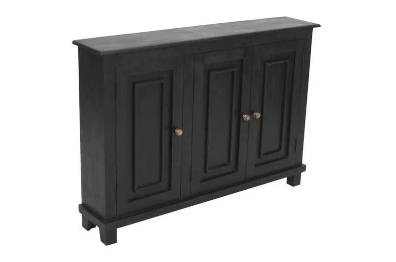 51" Black Distressed Solid Wood Sideboard with Three Doors Homeroots Kitchen & Dining