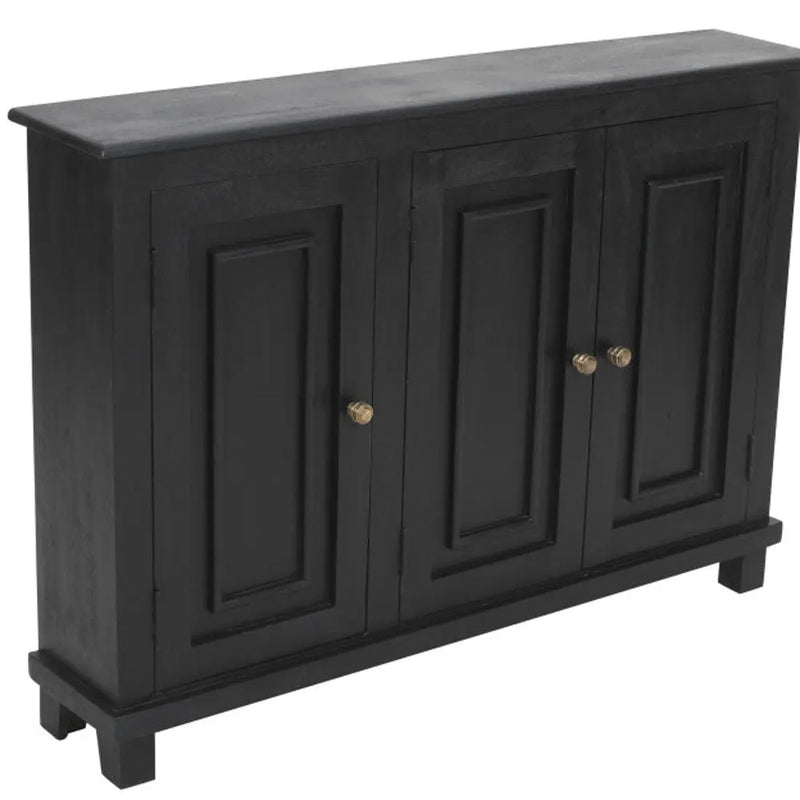 51" Black Distressed Solid Wood Sideboard with Three Doors Homeroots Kitchen & Dining