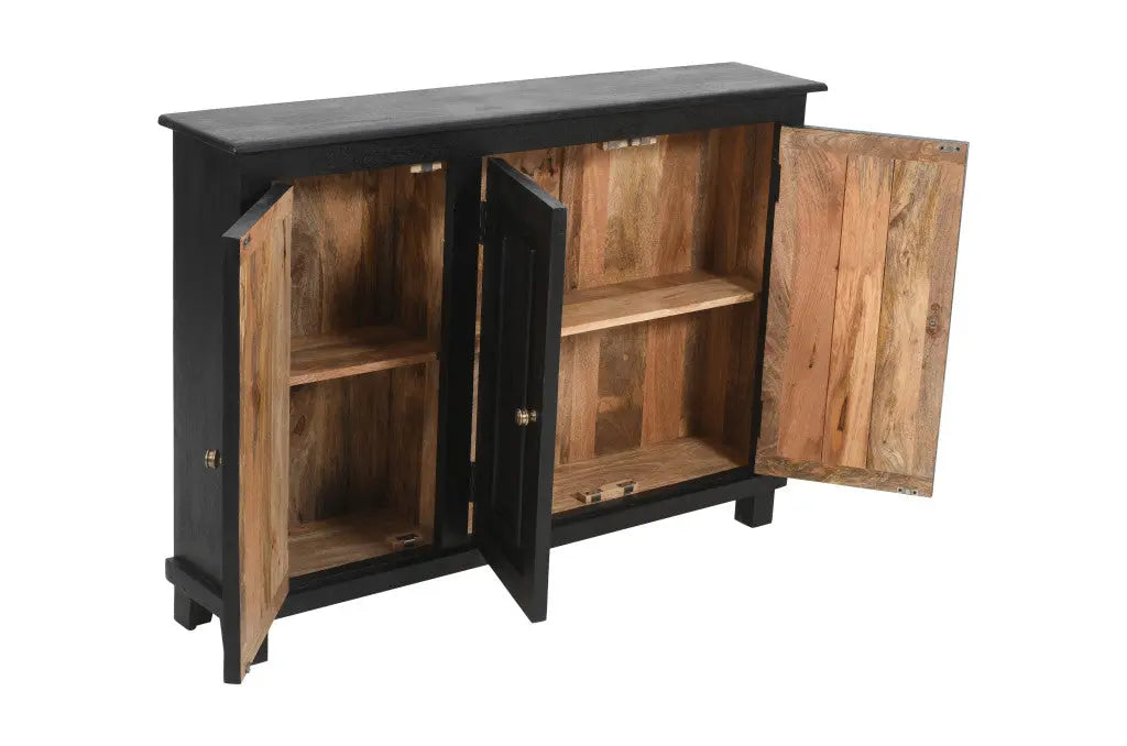51" Black Distressed Solid Wood Sideboard with Three Doors Homeroots Kitchen & Dining