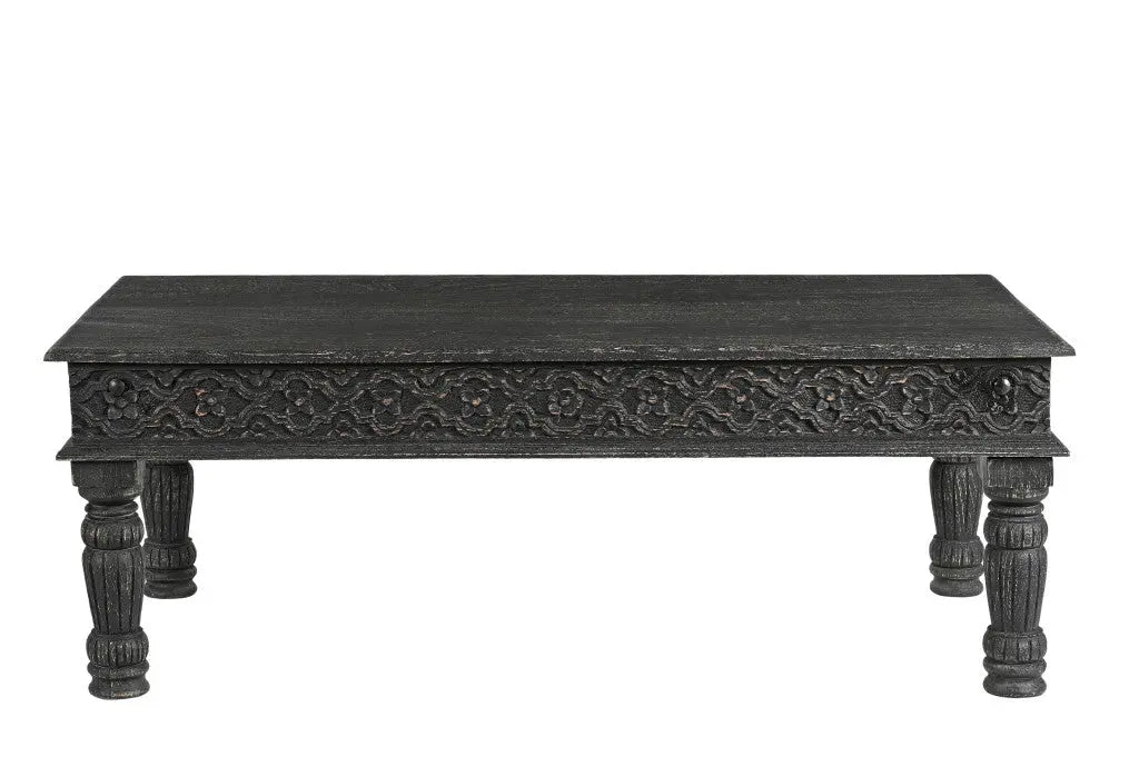 51" Black Solid Wood Distressed Coffee Table Homeroots Living Room