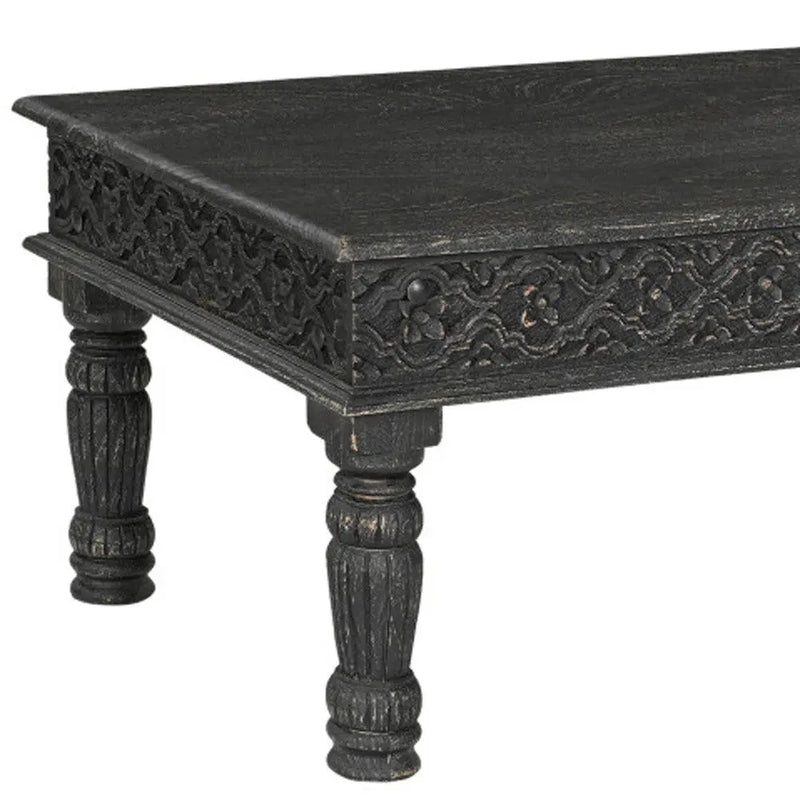 51" Black Solid Wood Distressed Coffee Table Homeroots Living Room