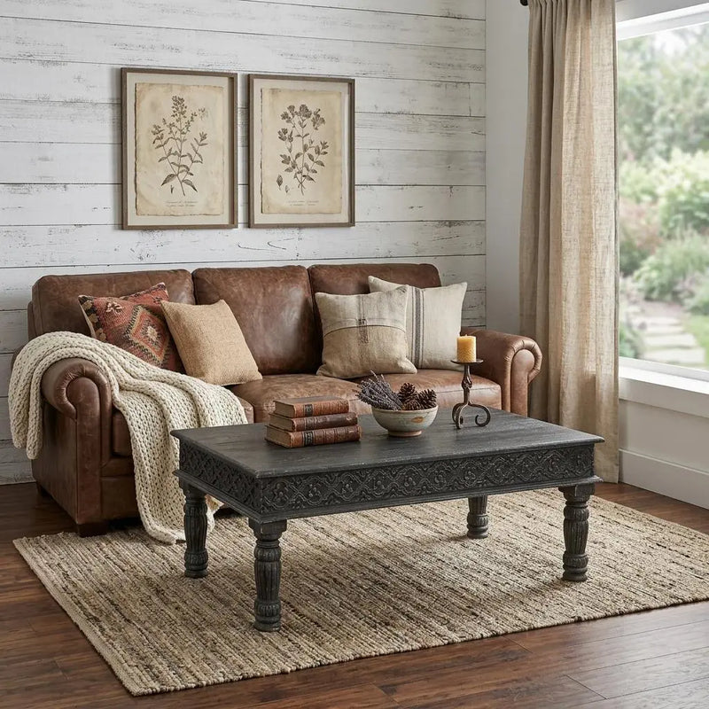 51" Black Solid Wood Distressed Coffee Table Homeroots Living Room