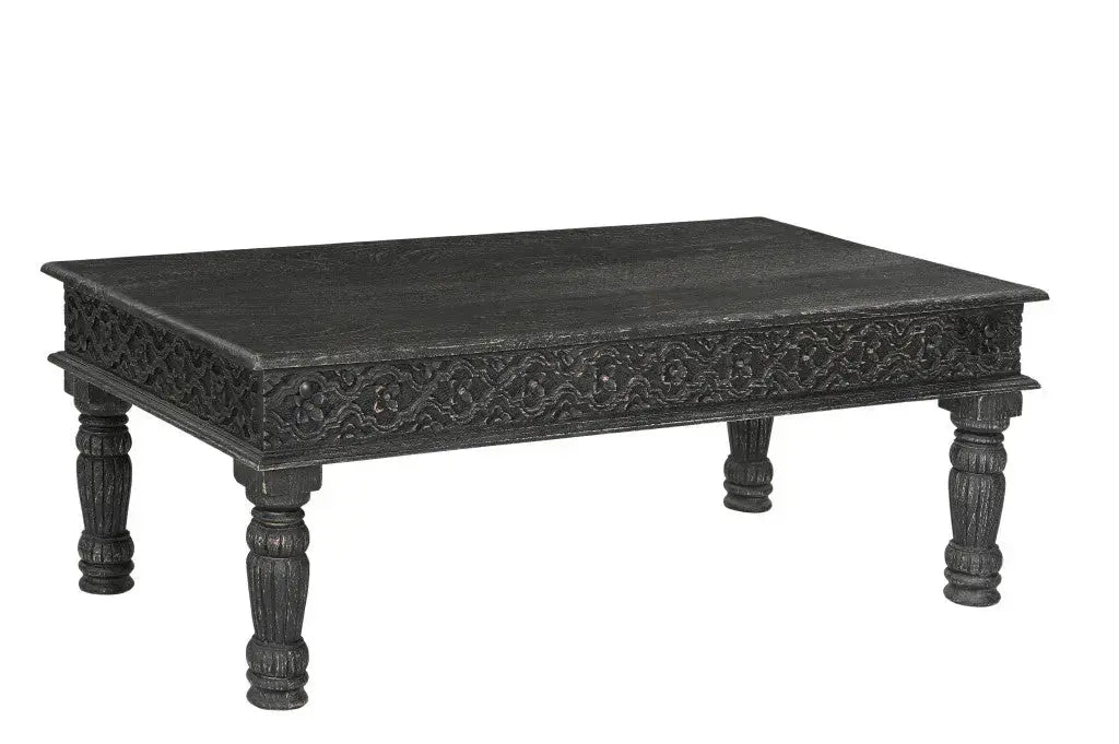 51" Black Solid Wood Distressed Coffee Table Homeroots Living Room