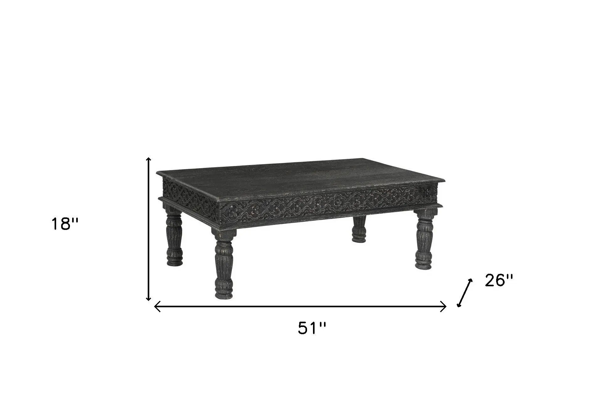 51" Black Solid Wood Distressed Coffee Table Homeroots Living Room