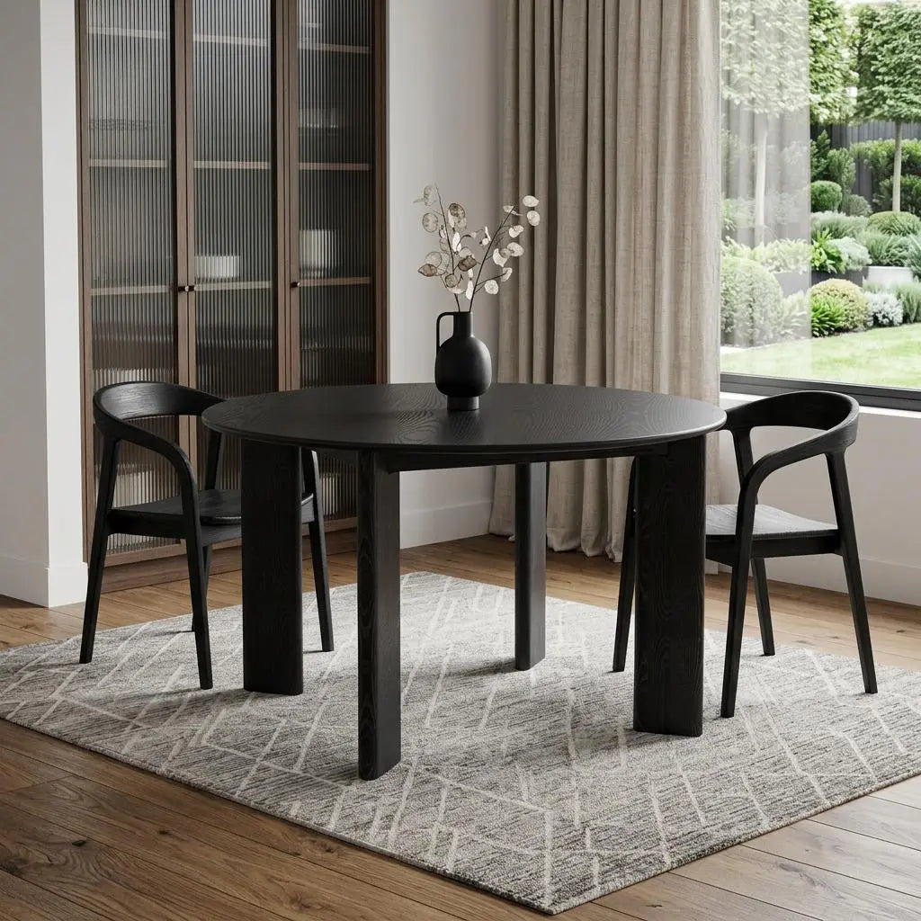 51" Black Solid Wood Round Top Dining Table Homeroots Kitchen & Dining