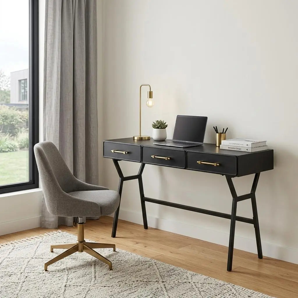 51" Black Writing Desk With Three Drawers Homeroots Office
