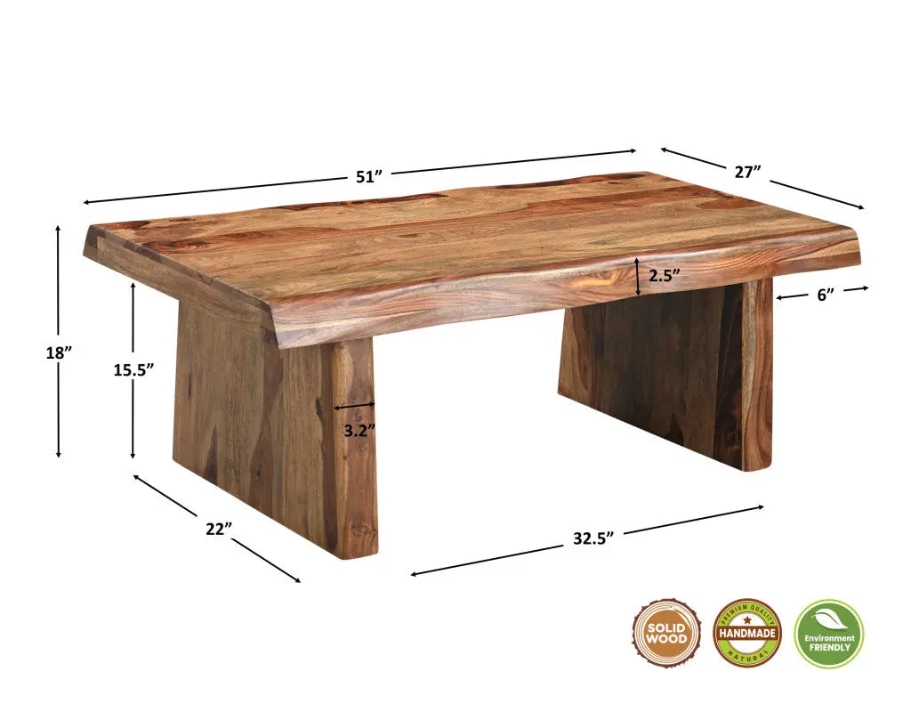 51" Brown Solid Wood Live Edge Coffee Table Homeroots Living Room