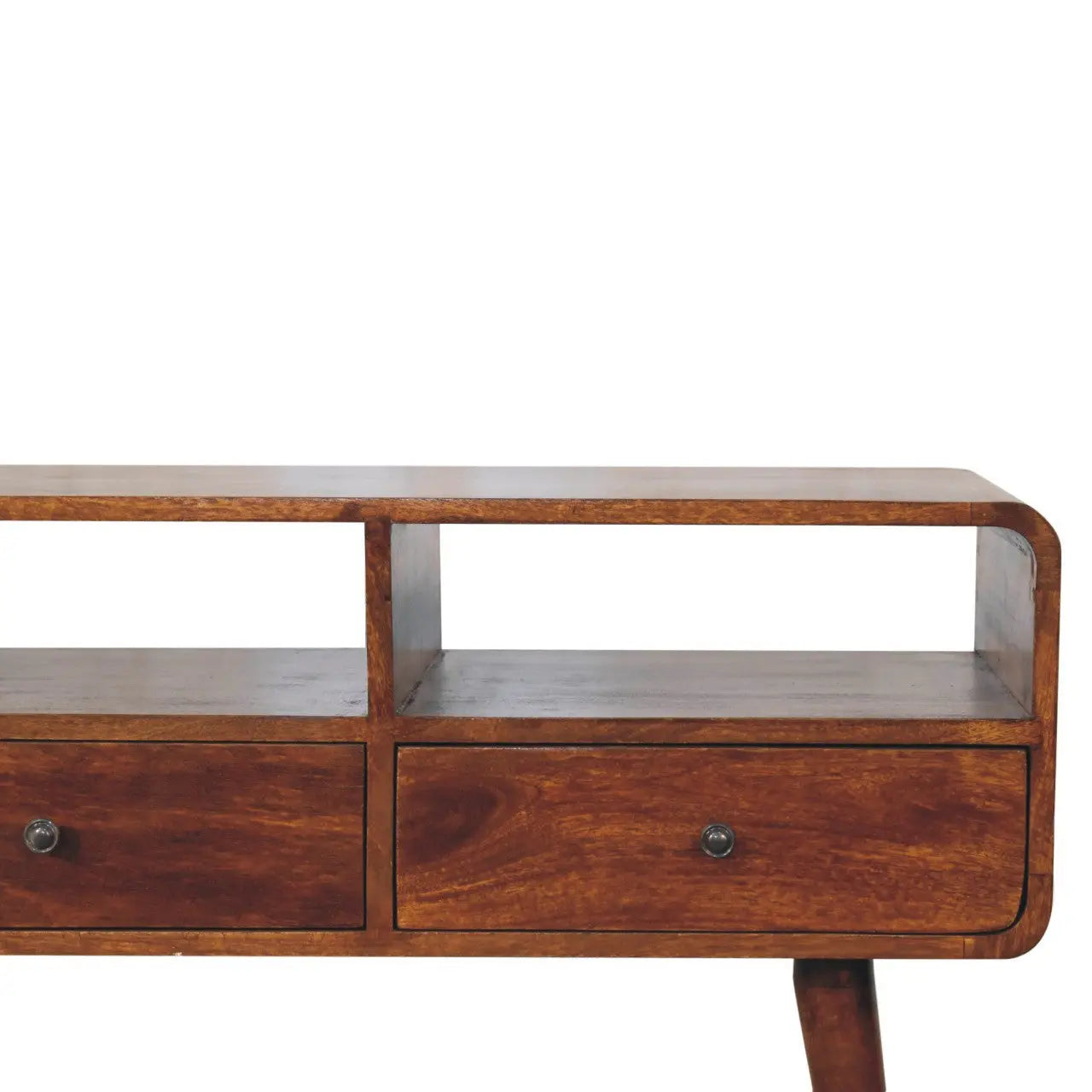 51" Chestnut Solid Wood Console Table With Three Shelves And Three Drawers Homeroots Living Room