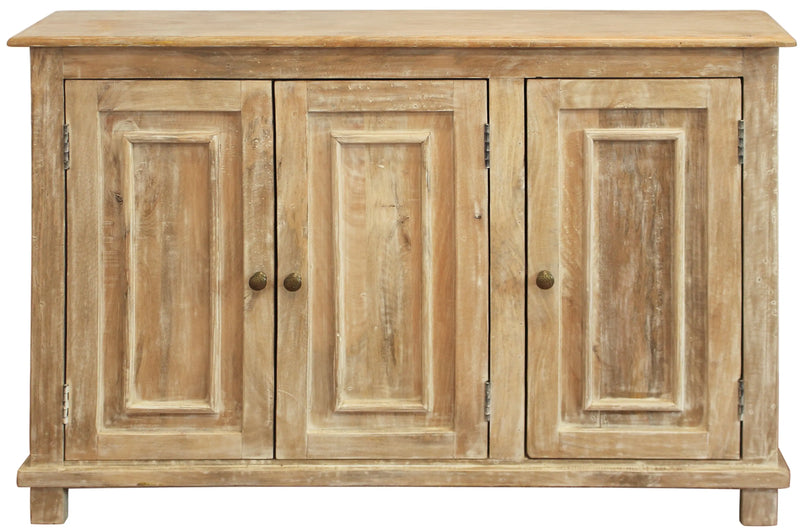 51" Natural Distressed Solid Wood Sideboard with Three Doors Homeroots Kitchen & Dining