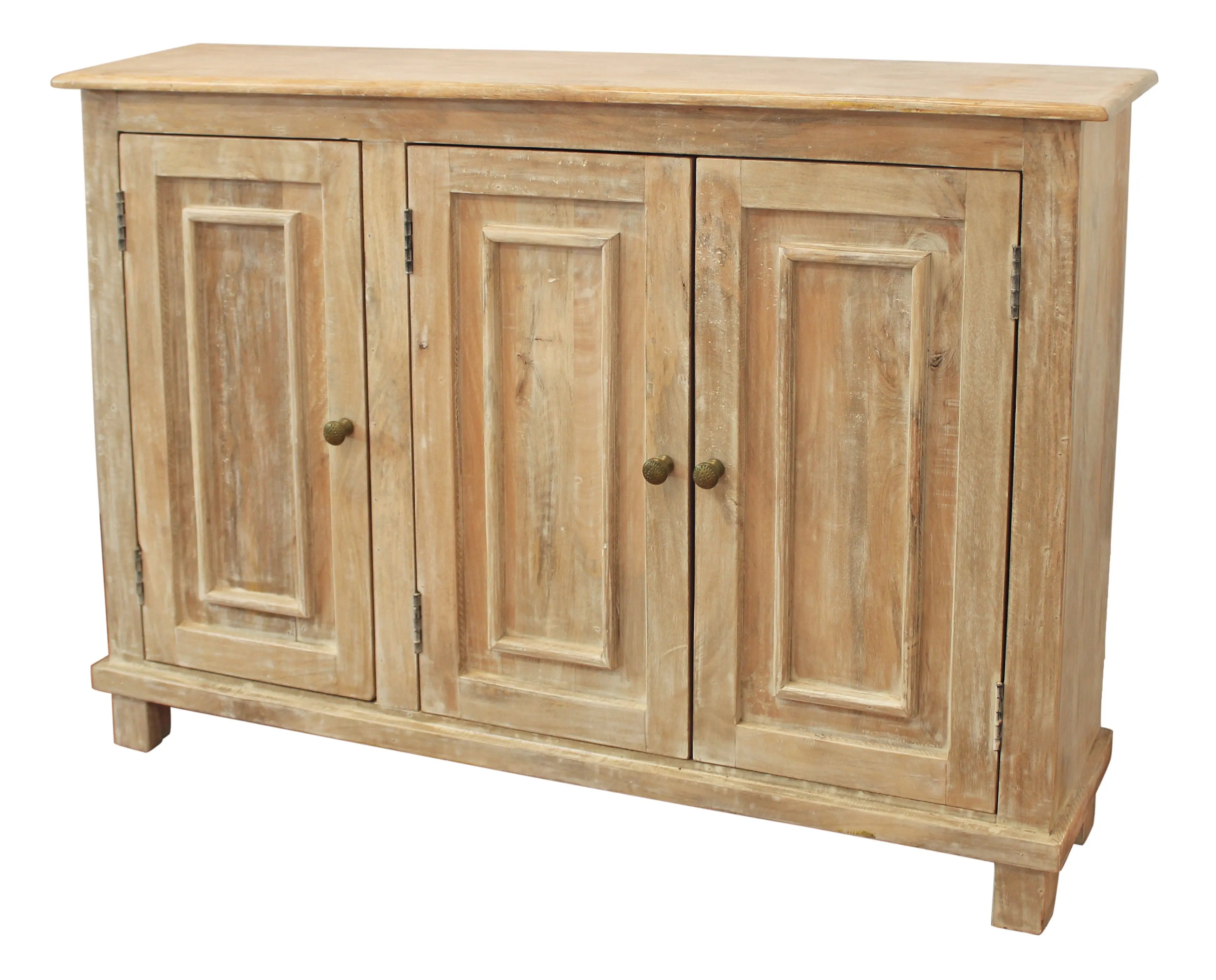 51" Natural Distressed Solid Wood Sideboard with Three Doors Homeroots Kitchen & Dining