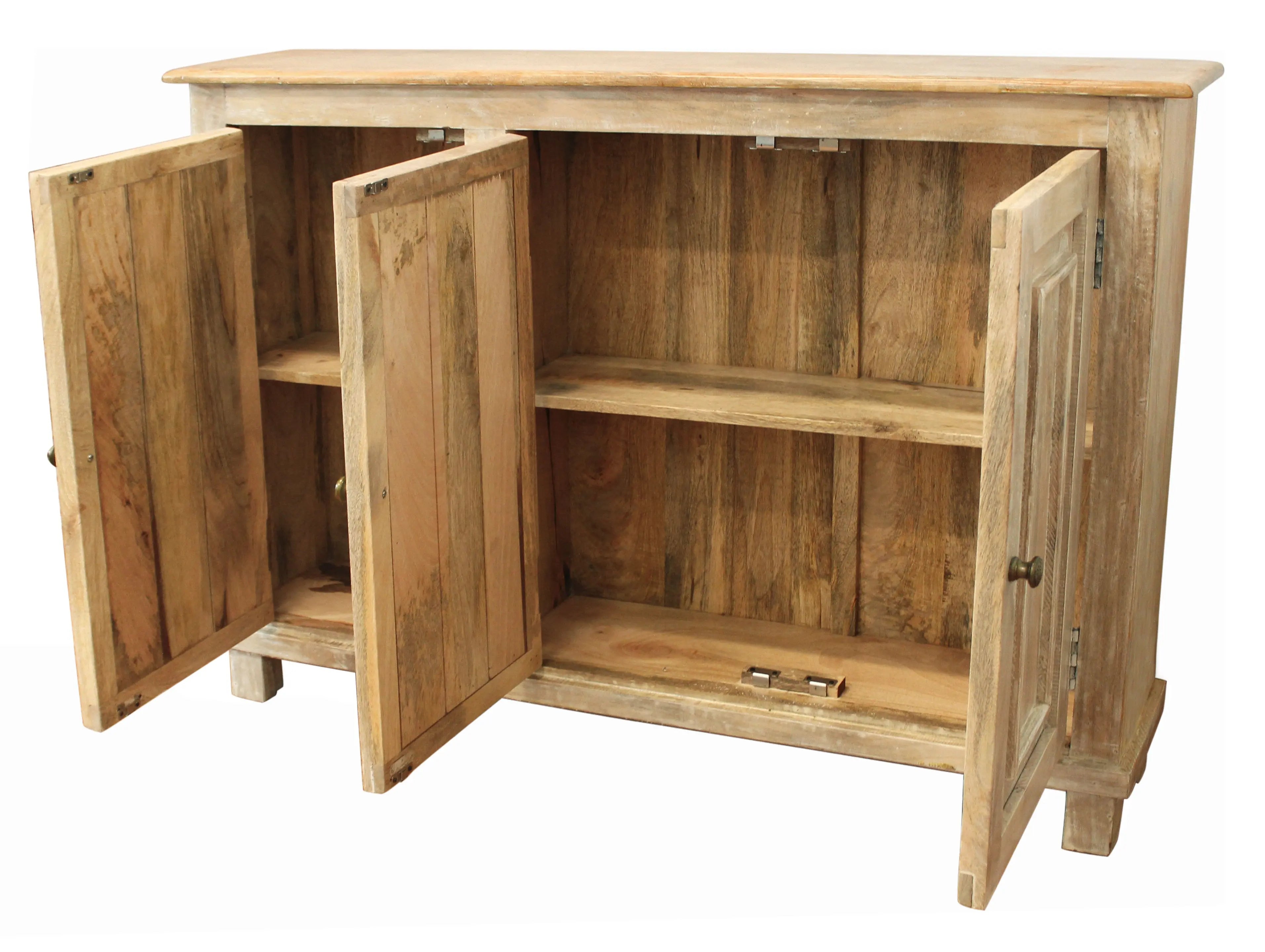 51" Natural Distressed Solid Wood Sideboard with Three Doors Homeroots Kitchen & Dining