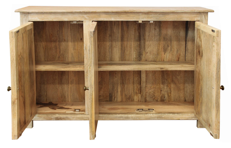51" Natural Distressed Solid Wood Sideboard with Three Doors Homeroots Kitchen & Dining