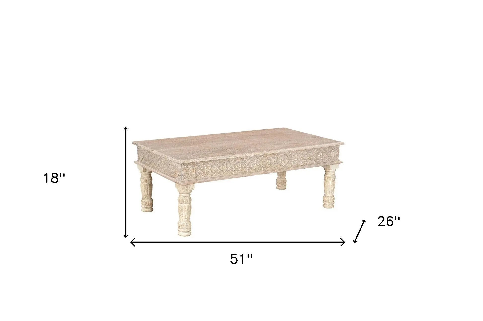 51" White Solid Wood Distressed Coffee Table Homeroots Living Room