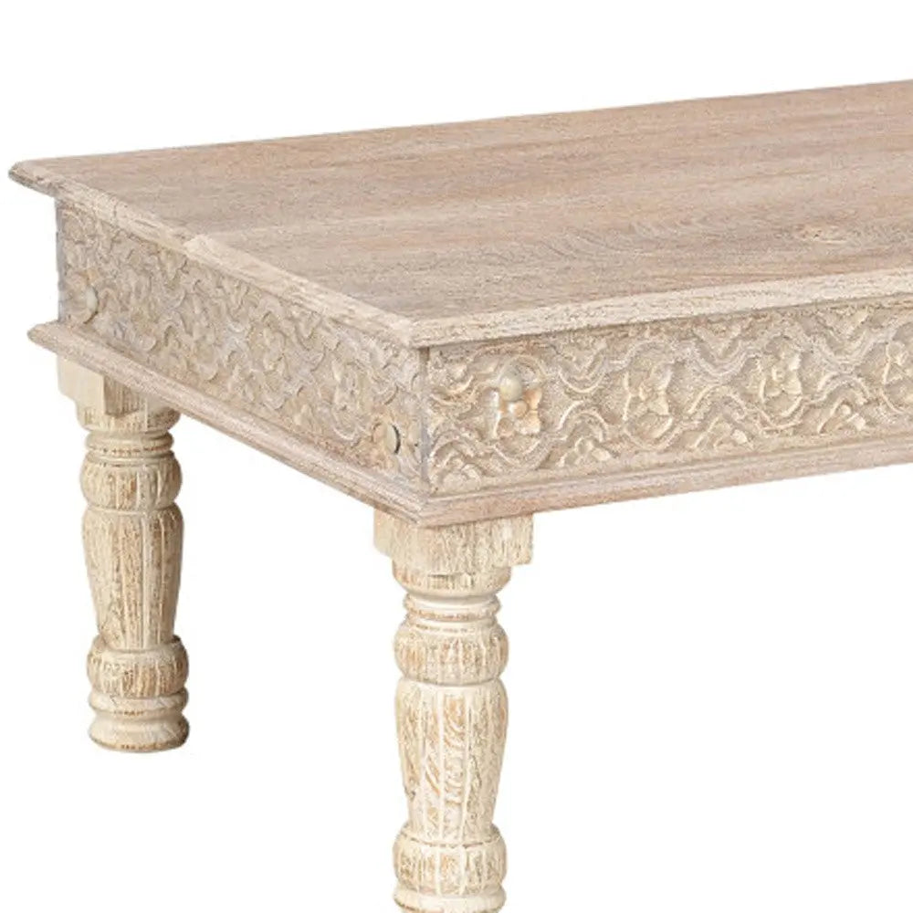 51" White Solid Wood Distressed Coffee Table Homeroots Living Room