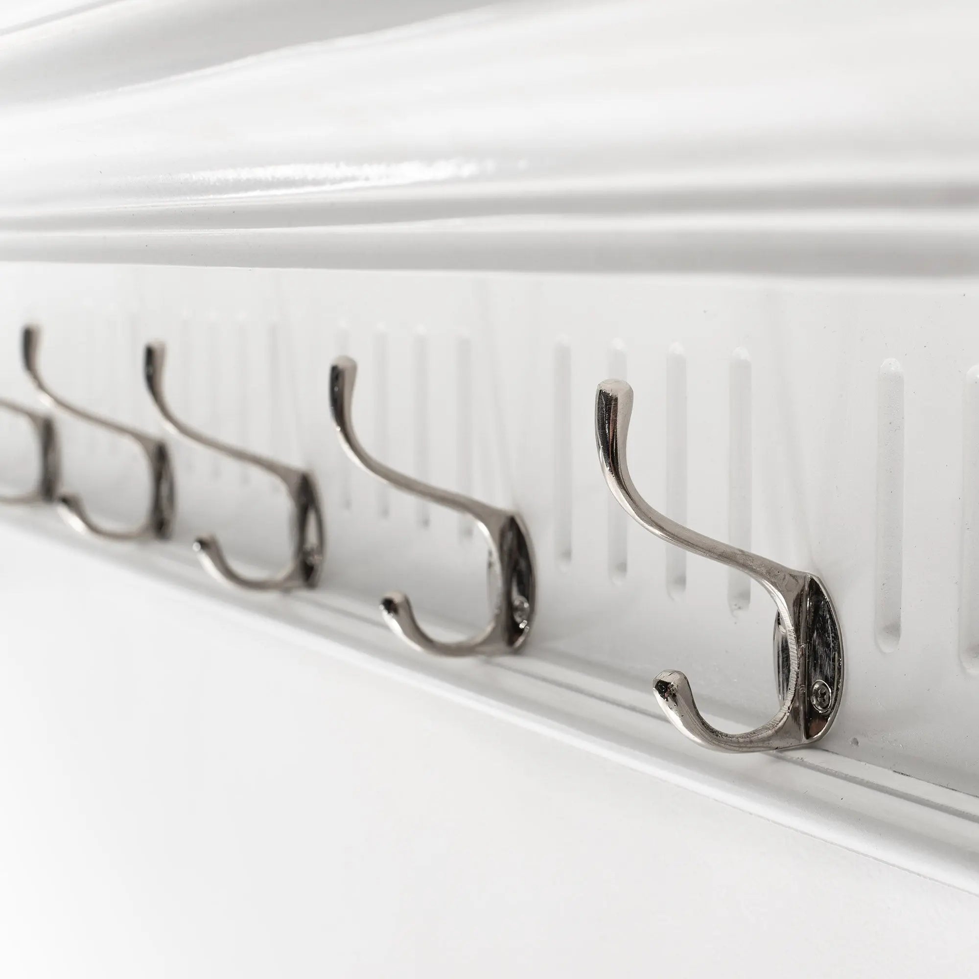 51" White Solid Wood Eight Hook Wall Mount Coat Rack - GreatEagleInc