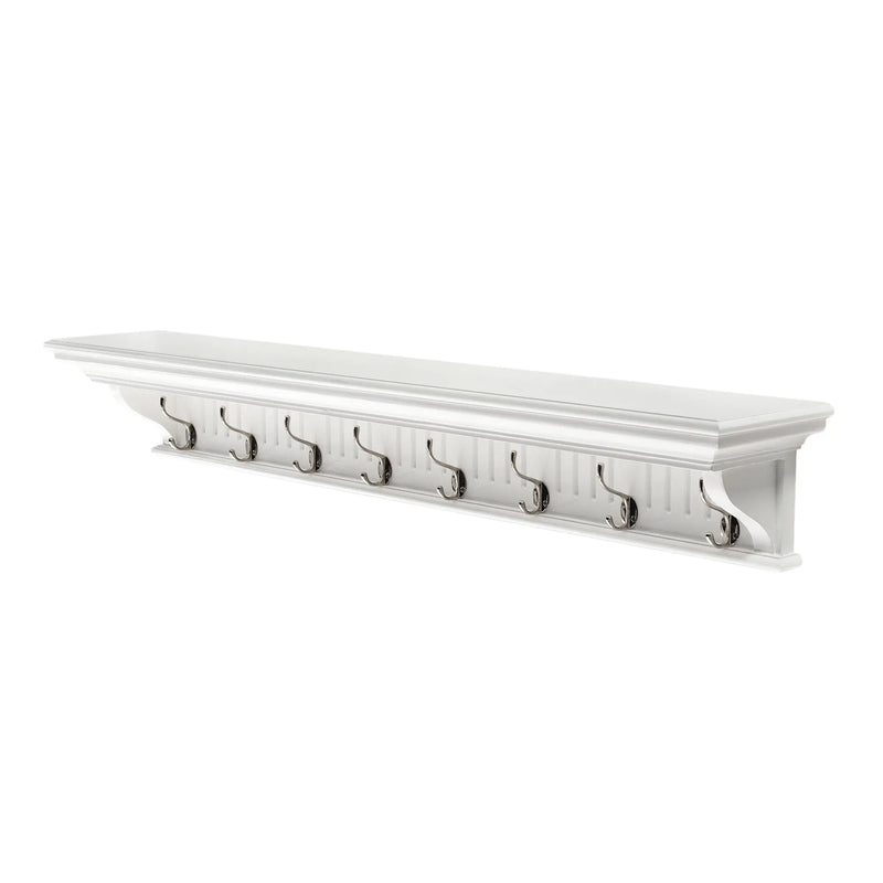 51" White Solid Wood Eight Hook Wall Mount Coat Rack - GreatEagleInc