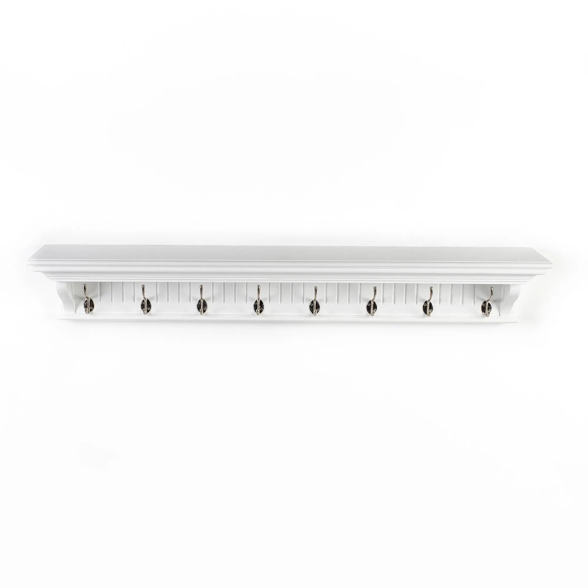 51" White Solid Wood Eight Hook Wall Mount Coat Rack - GreatEagleInc