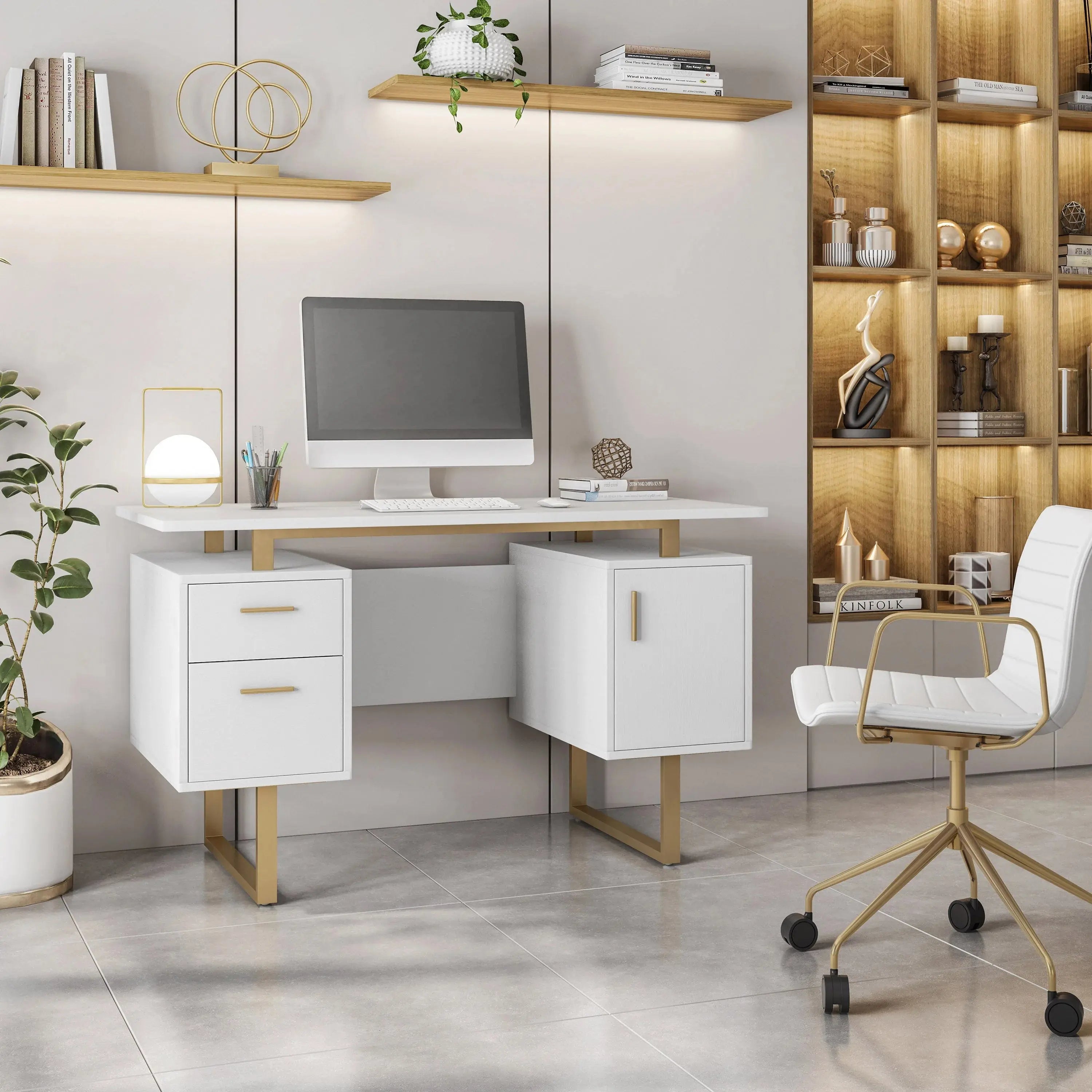 51" White Wood Computer Desk With Two Drawers Homeroots