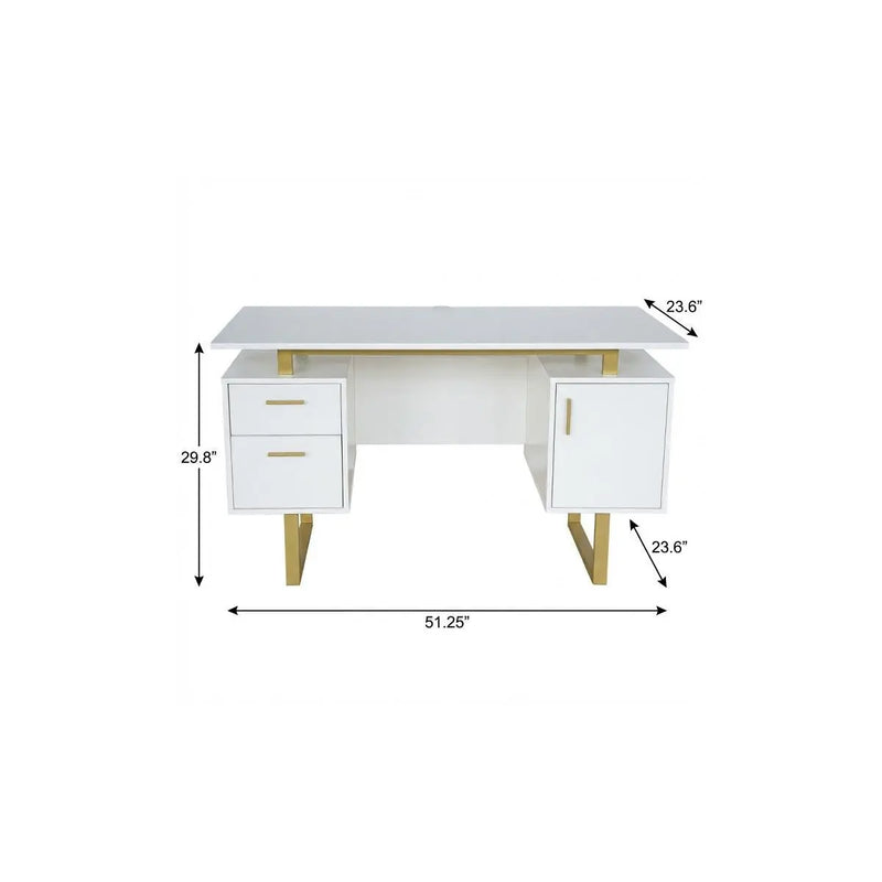 51" White Wood Computer Desk With Two Drawers Homeroots