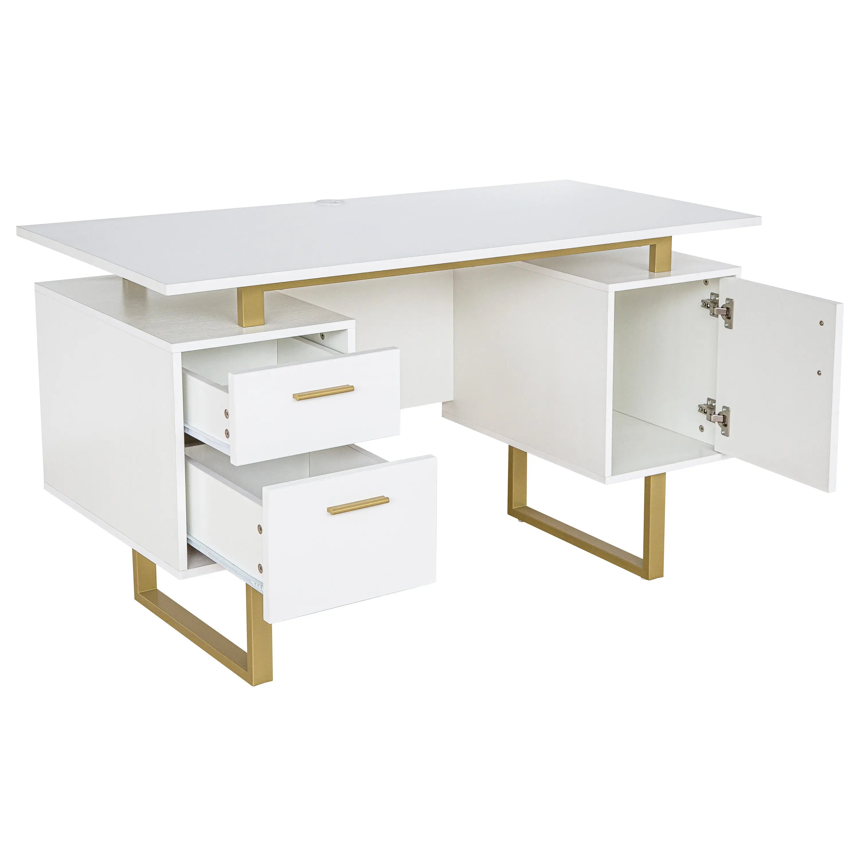 51" White Wood Computer Desk With Two Drawers Homeroots