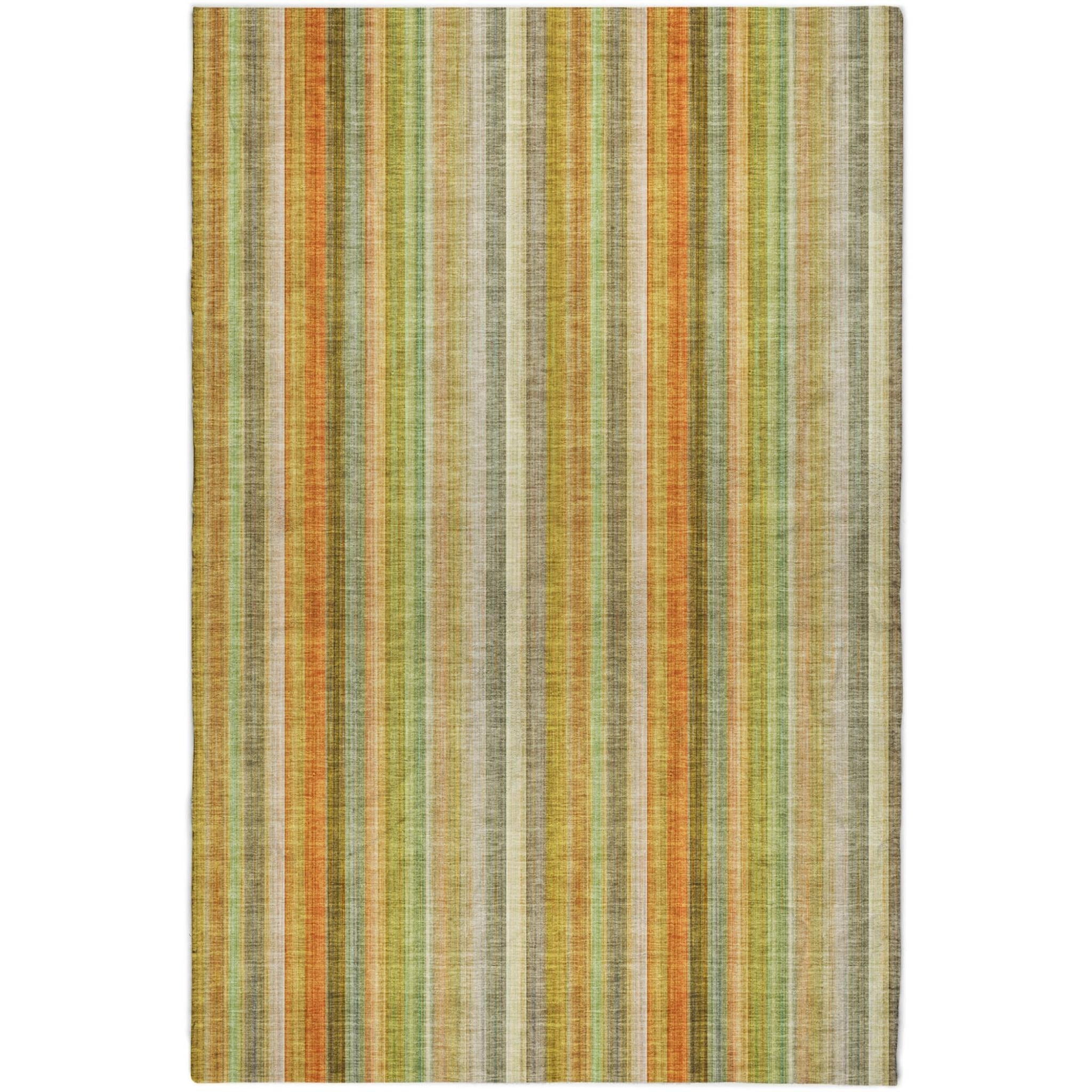 3' X 5' Khaki And Gold Striped Shag Washable Area Rug With UV Protection - Home & Garden