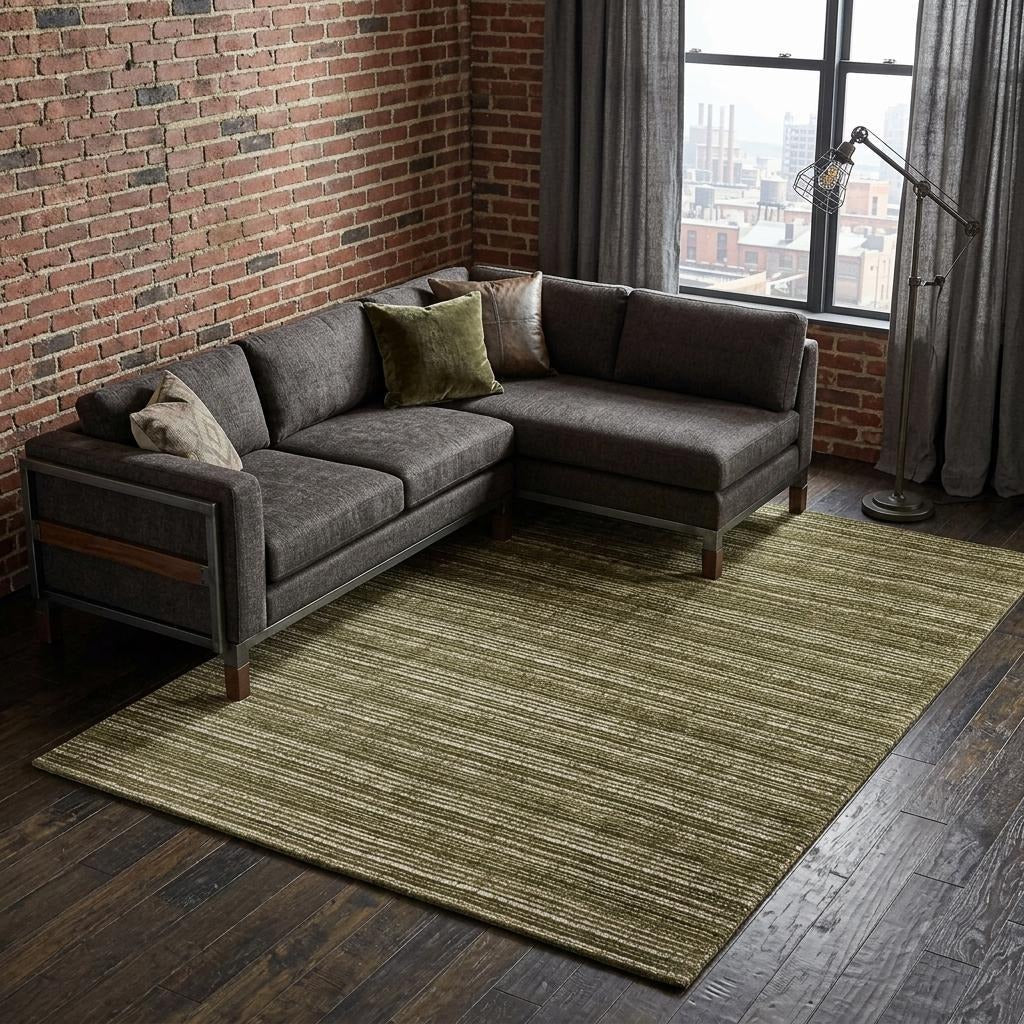 10' X 13' Green And Ivory Striped Hand Tufted Area Rug - Home & Garden
