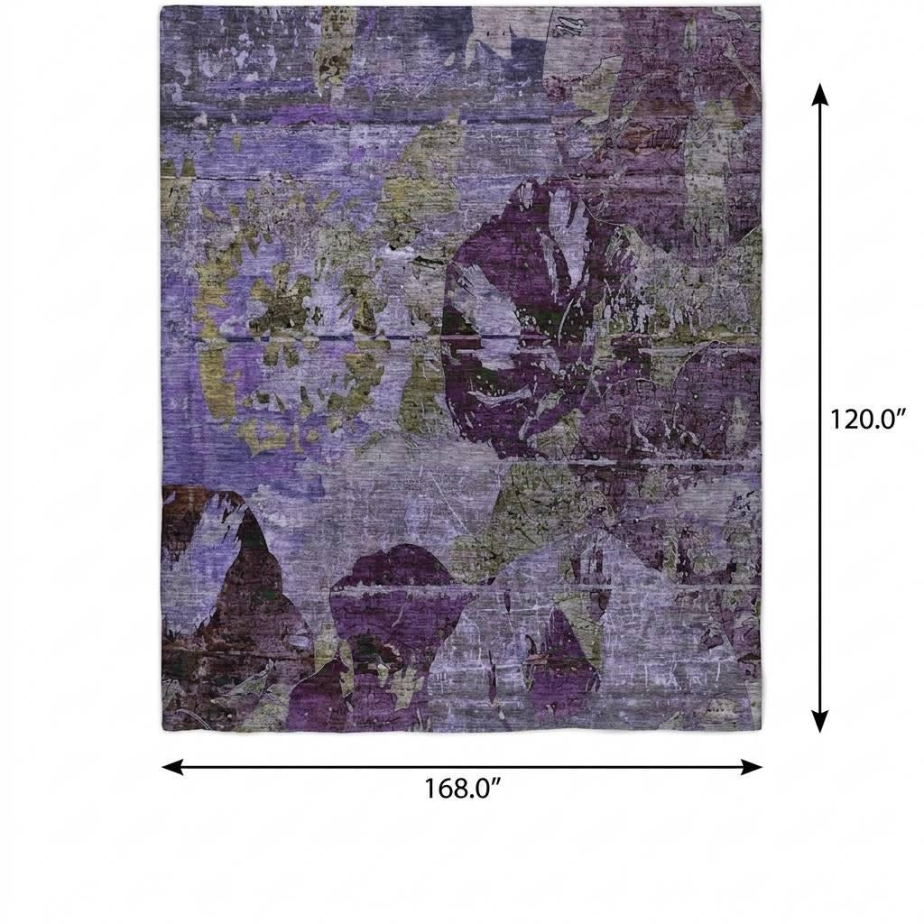 10' X 14' Purple And Gray Abstract Shag Washable Area Rug With UV Protection - Home & Garden