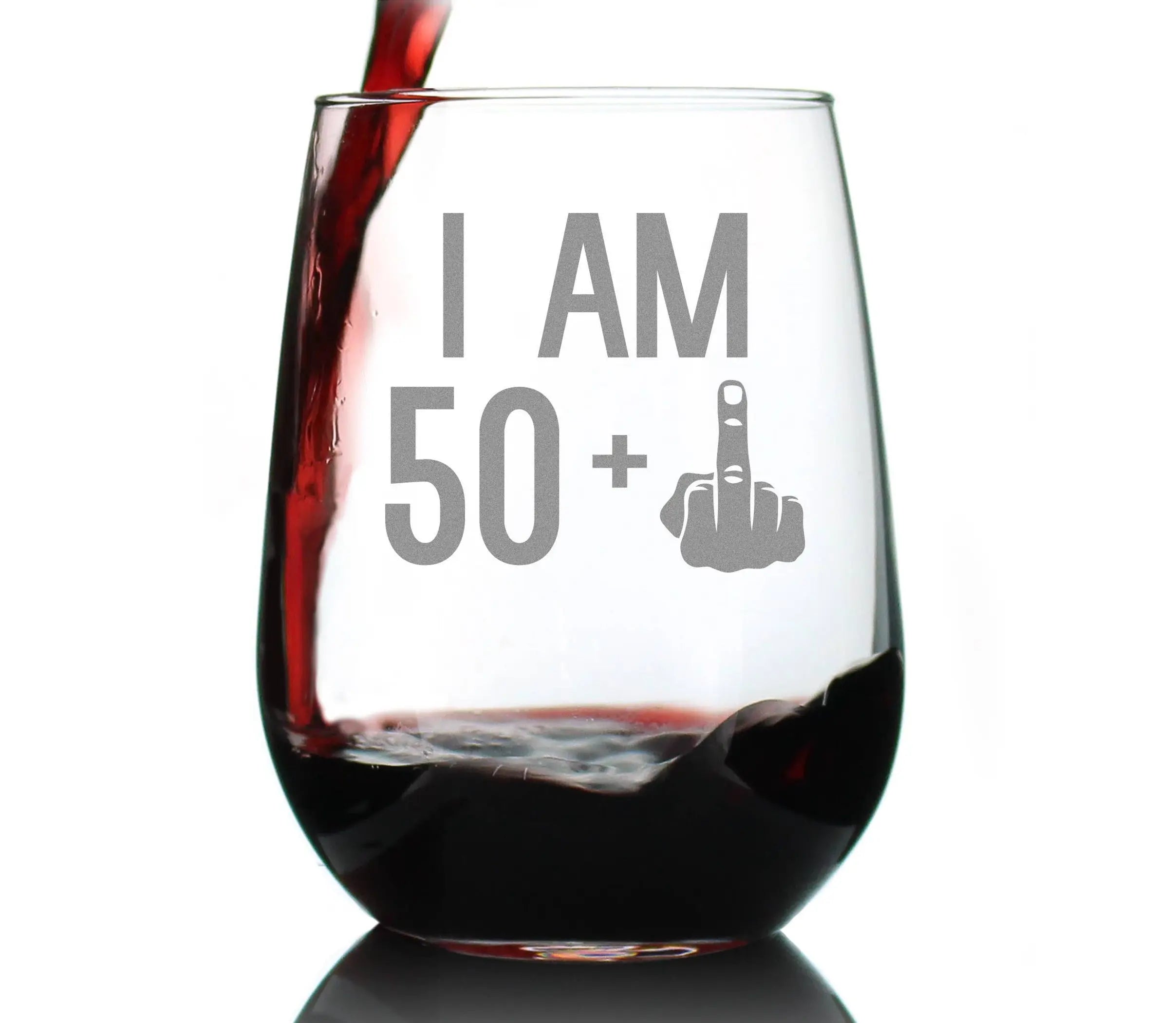 51st Birthday Gifts - 50 Middle Finger Stemless Wine Glass Bevvee