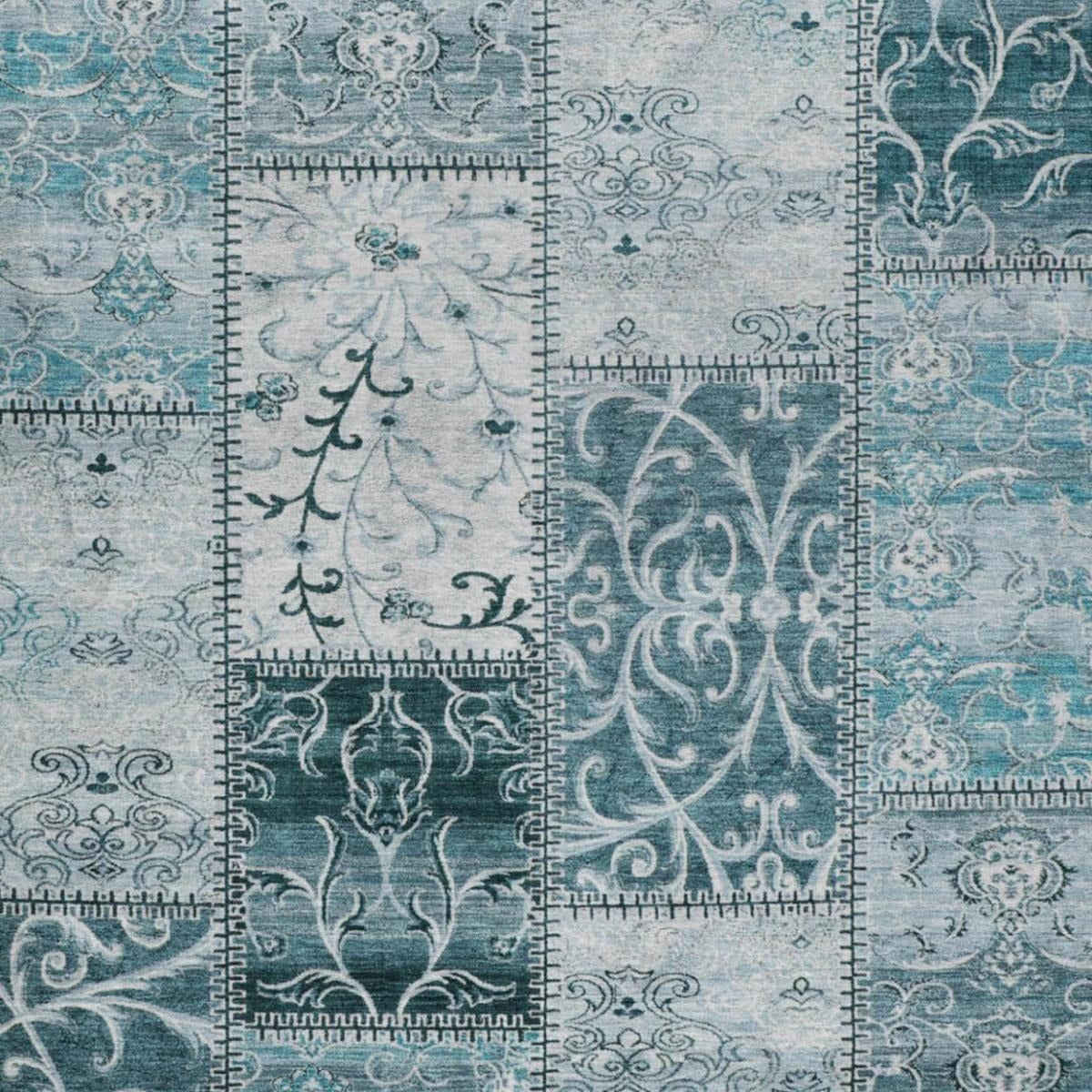 10' X 14' Teal And Ivory Floral Shag Washable Area Rug With UV Protection - Home & Garden