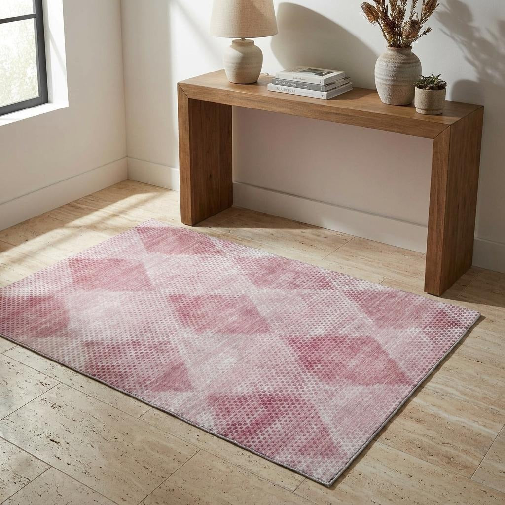 3' X 5' Merlot And Blush Geometric Shag Washable Area Rug With UV Protection - Home & Garden