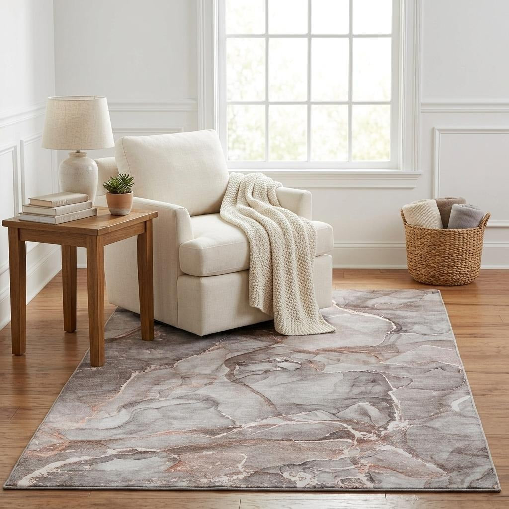 5' X 8' Gray And Charcoal Abstract Shag Washable Area Rug With UV Protection - Home & Garden
