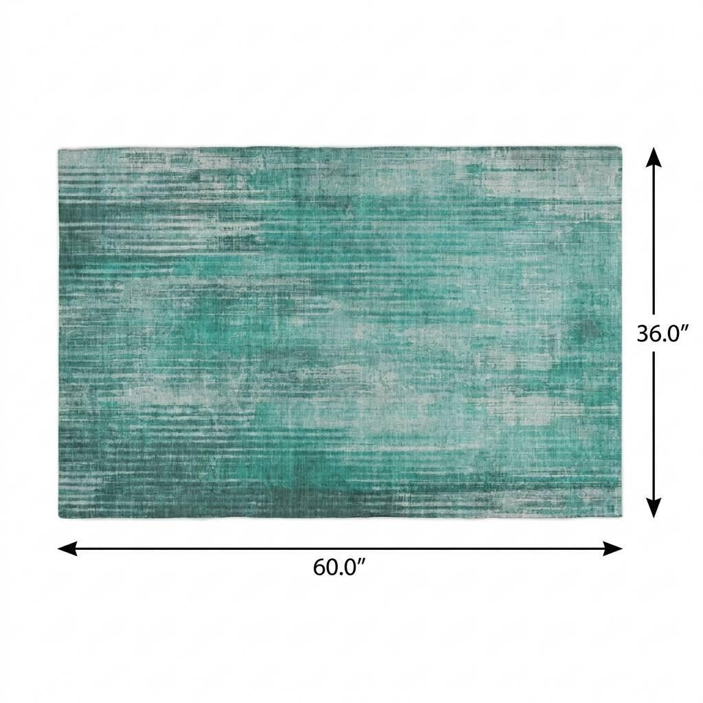 3' X 5' Teal And Aqua Striped Shag Washable Area Rug With UV Protection - Home & Garden