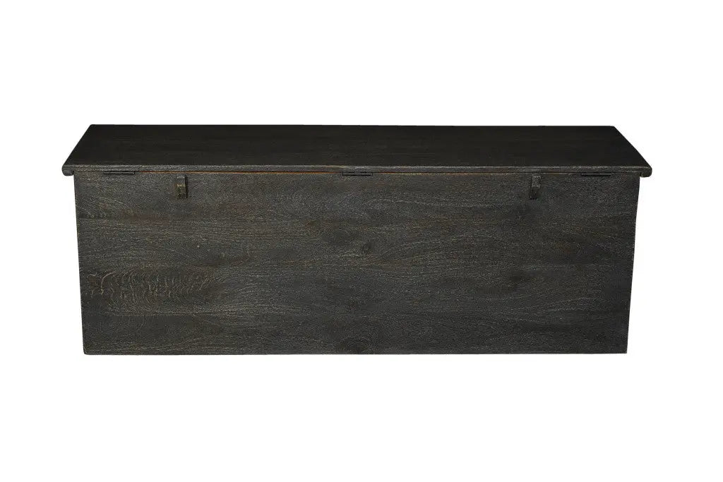 52" Black Distressed Solid Wood Carved Floral Storage Ottoman Homeroots Living Room