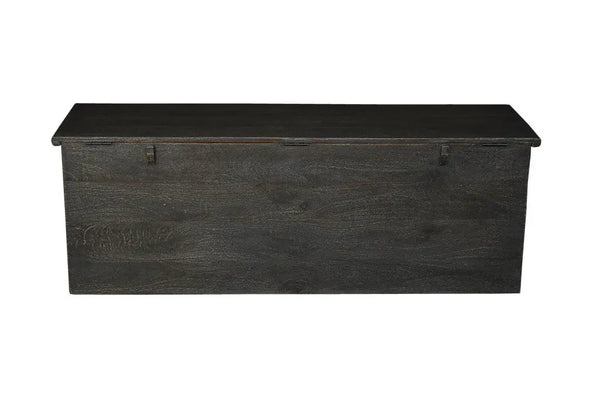 52" Black Distressed Solid Wood Carved Floral Storage Ottoman Homeroots Living Room