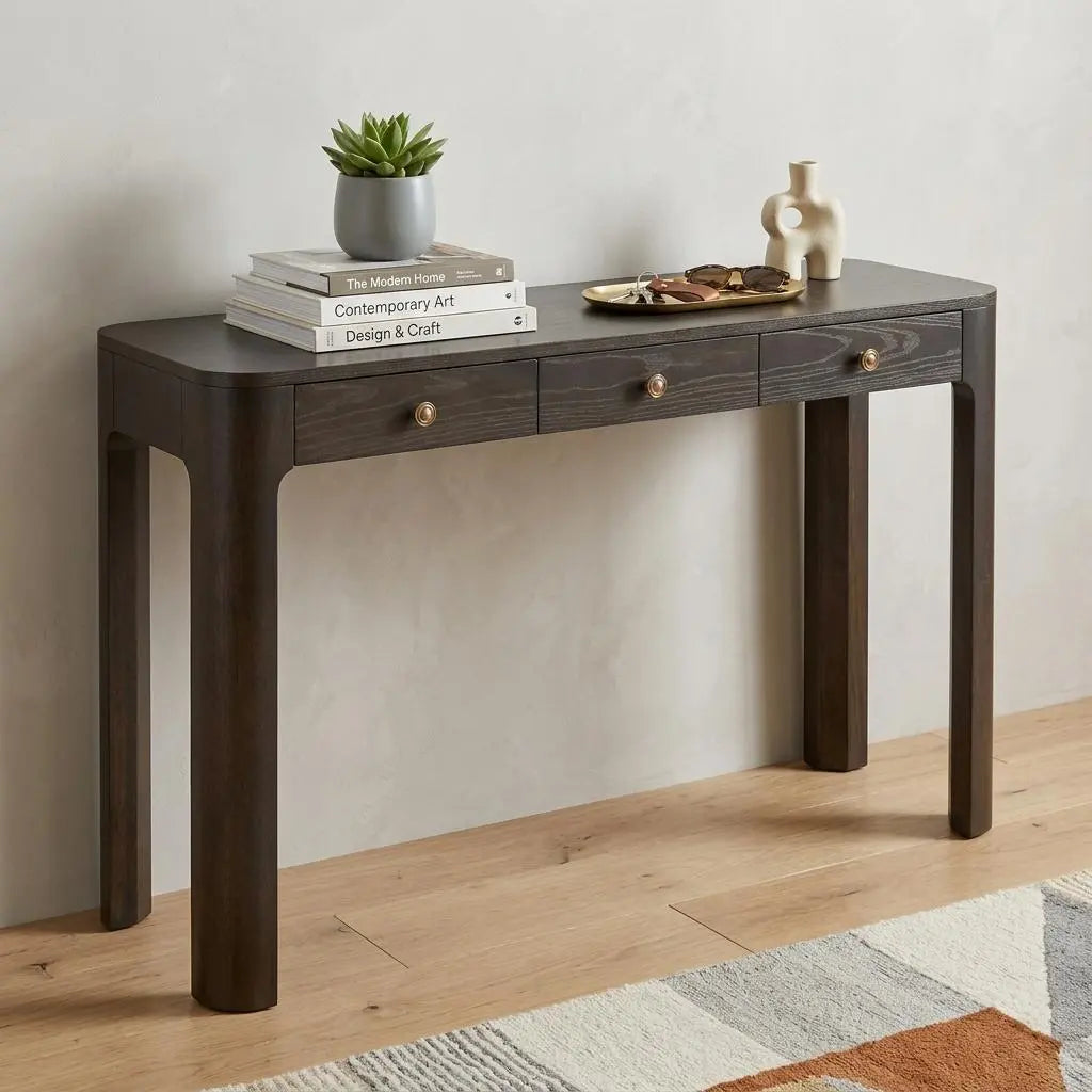 52" Espresso Wood Console Table With Three Drawers Homeroots Living Room
