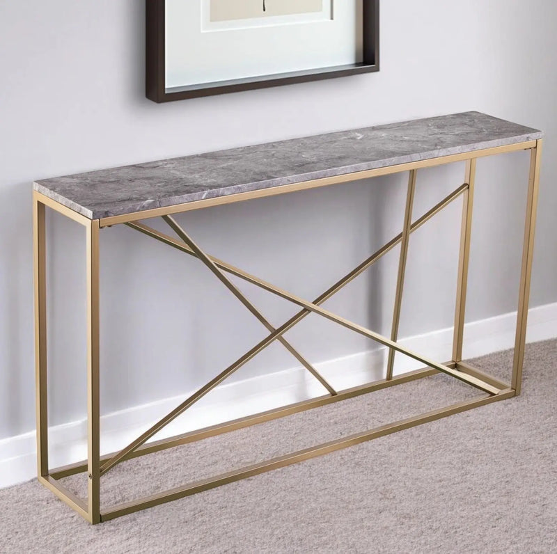 52" Gray and Gold Faux Marble Frame Console Table Homeroots Living Room