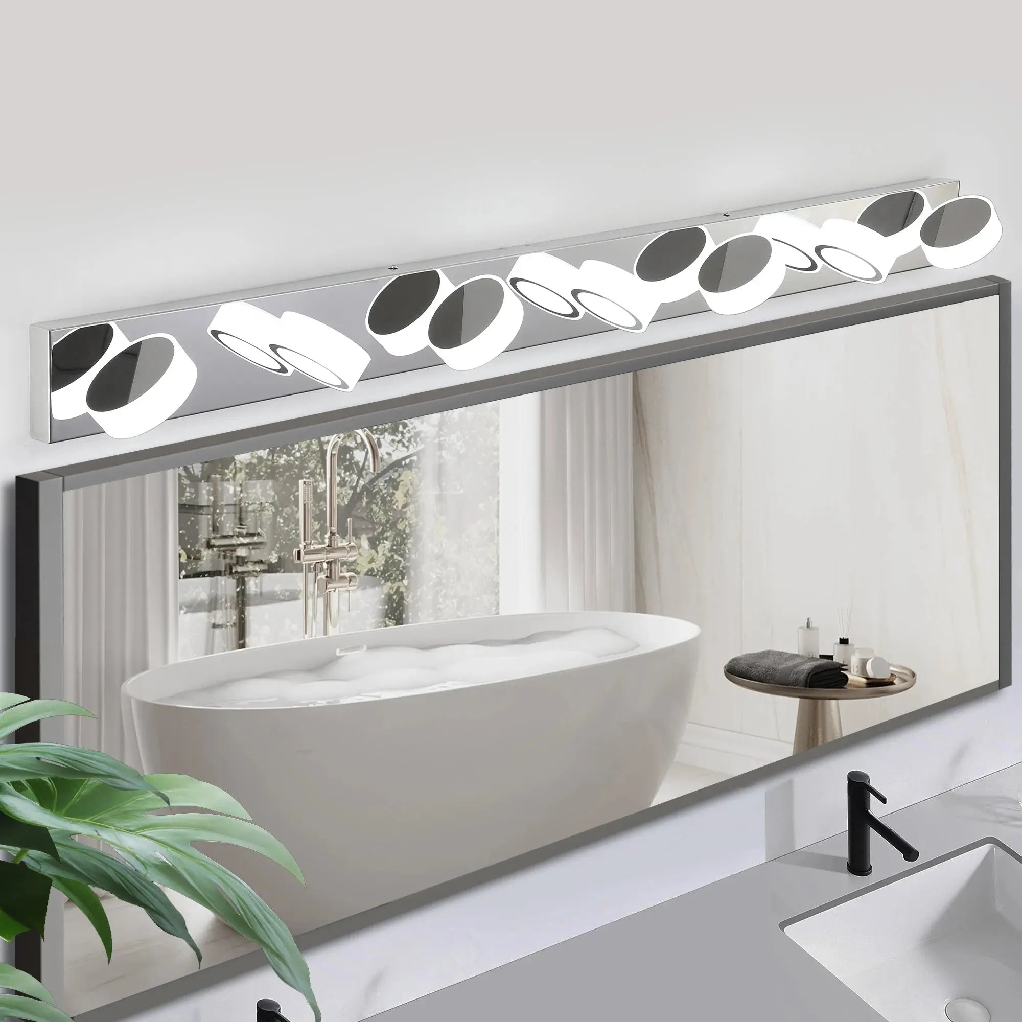 52" Modern 7 Light LED Vanity Light Fixture,Chrome Finish with Acrylic Light Shades,Energy-Efficient Bathroom Wall Sconce GreatEagleInc