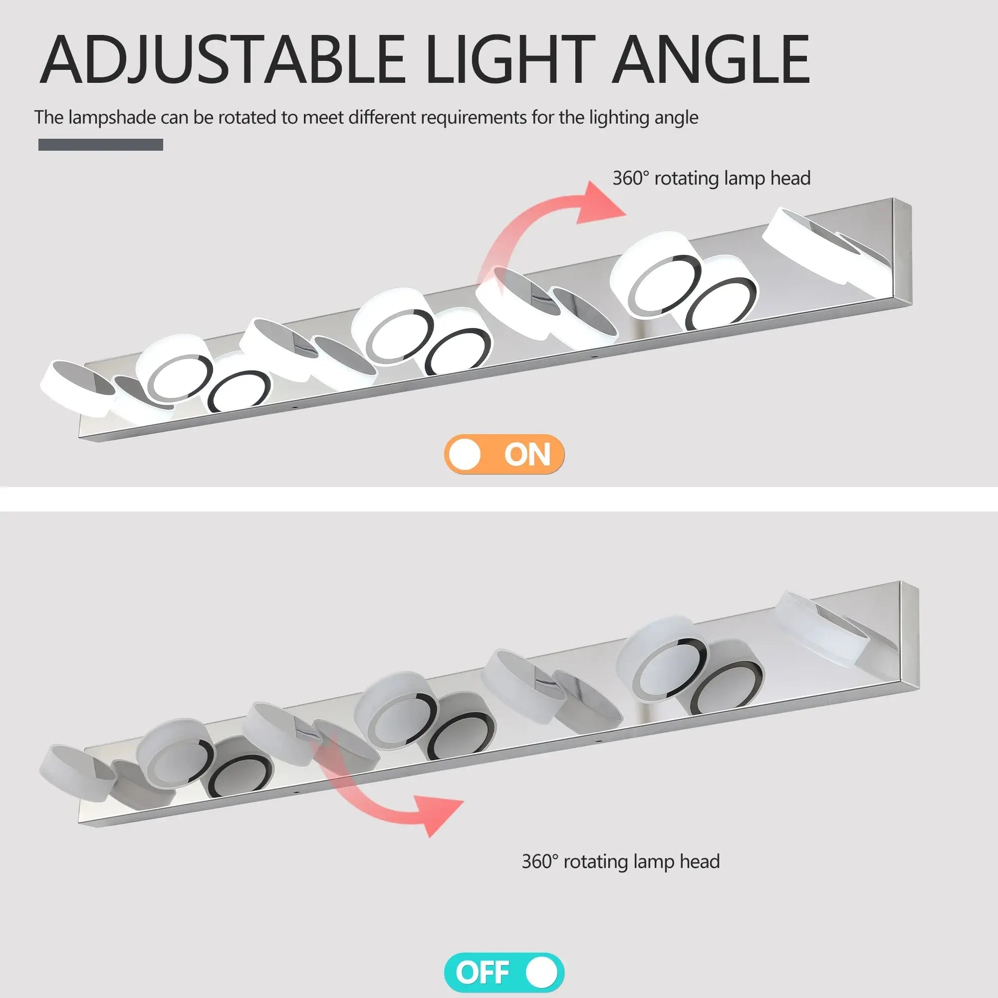 52" Modern 7 Light LED Vanity Light Fixture,Chrome Finish with Acrylic Light Shades,Energy-Efficient Bathroom Wall Sconce GreatEagleInc