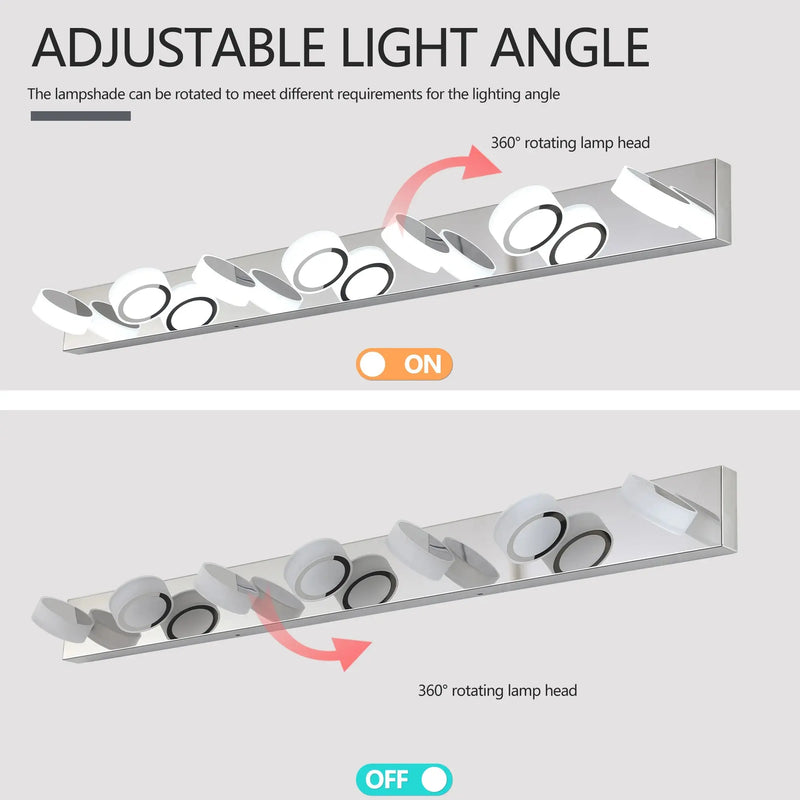 52" Modern 7 Light LED Vanity Light Fixture,Chrome Finish with Acrylic Light Shades,Energy-Efficient Bathroom Wall Sconce GreatEagleInc