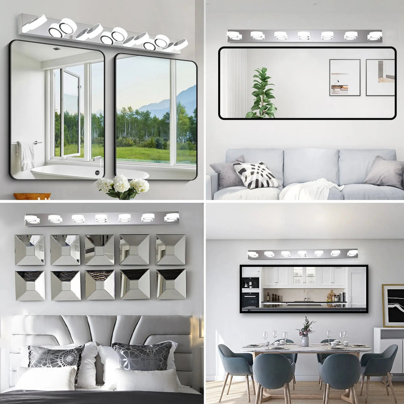 52" Modern 7 Light LED Vanity Light Fixture,Chrome Finish with Acrylic Light Shades,Energy-Efficient Bathroom Wall Sconce GreatEagleInc