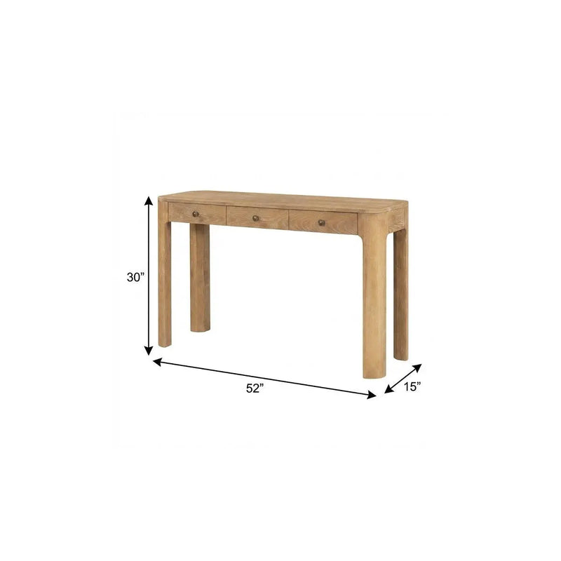 52" Natural Wood Console Table With Three Drawers Homeroots Living Room