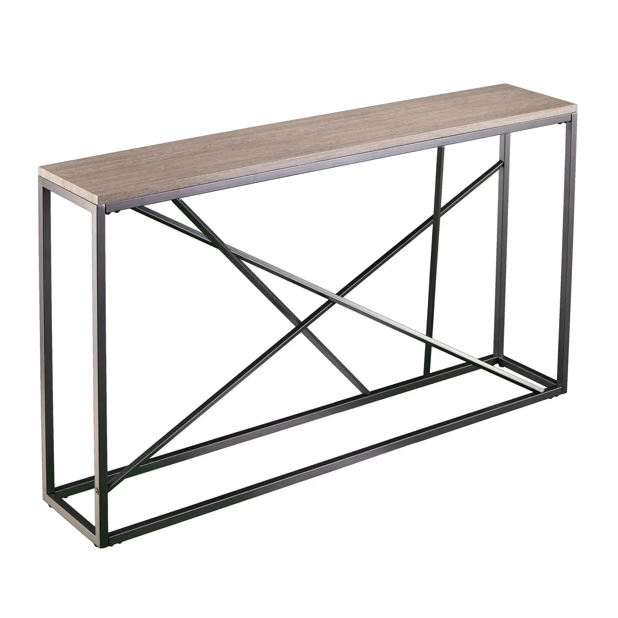52" Taupe and Gray Faux Stone Frame Console Table Homeroots Living Room