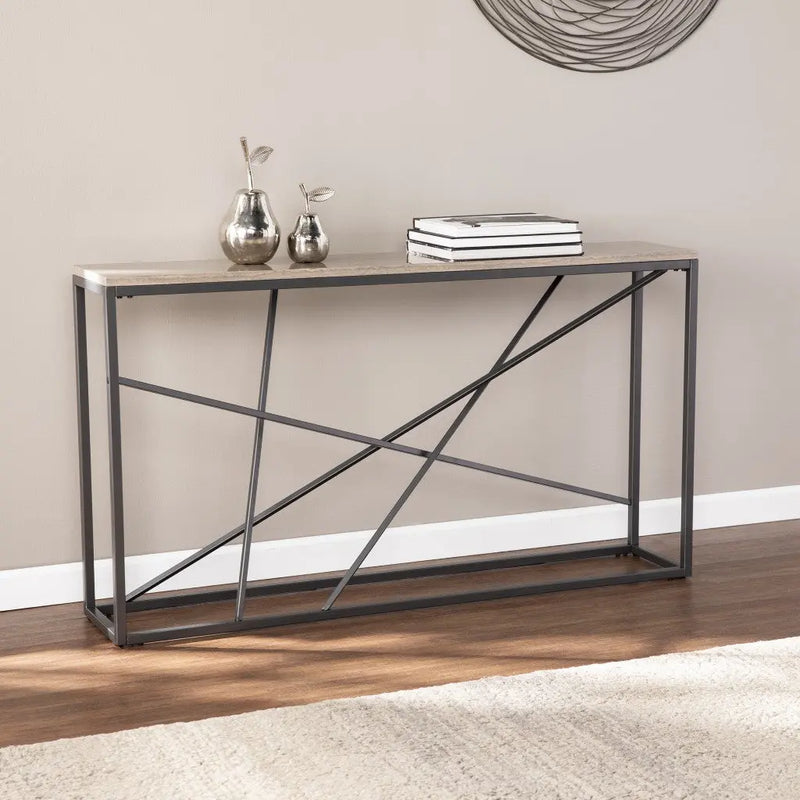 52" Taupe and Gray Faux Stone Frame Console Table Homeroots Living Room